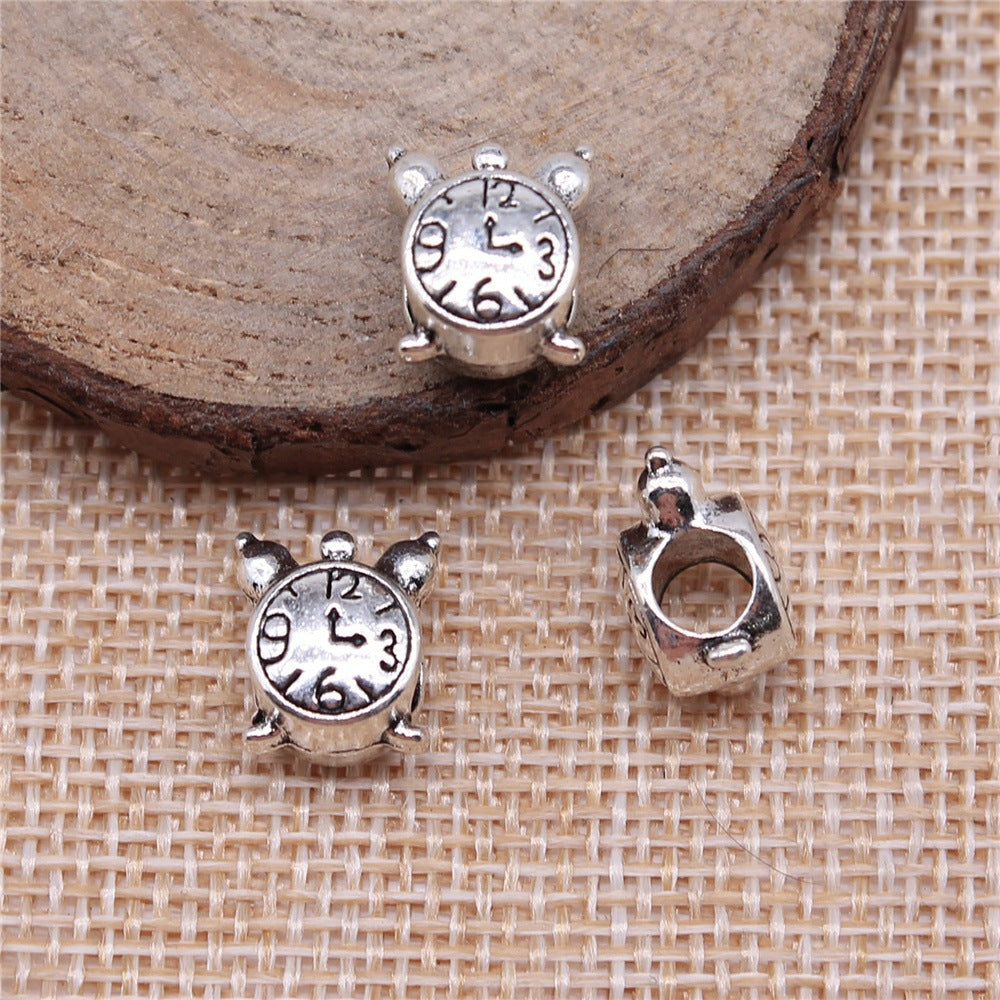 11x10x7mm 2g Antique Silver Zinc Alloy Alarm Clock Large Hole Beads for Bracelet Jewelry Making