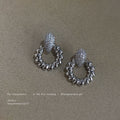 Silver Pave Teardrop Stud Beaded Circle Drop Earrings view 3