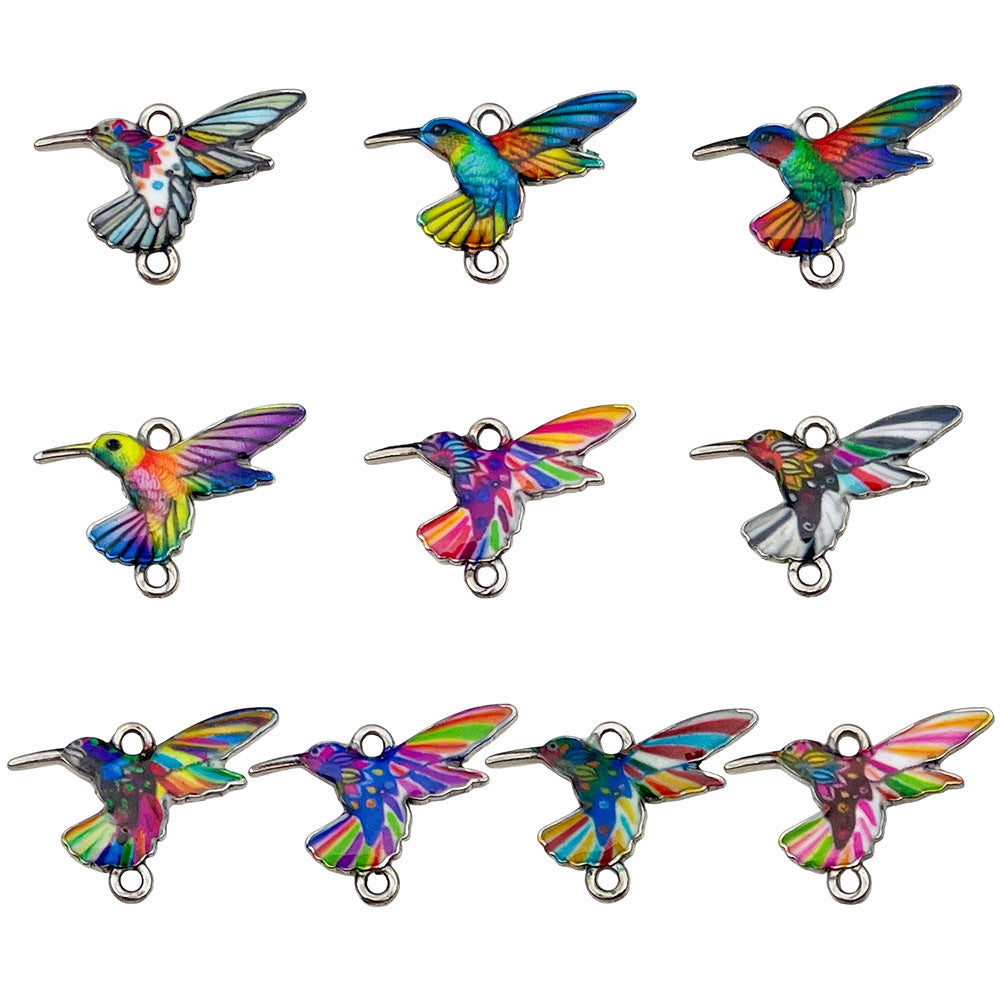 Painted Enamel Zinc Alloy Hummingbird Bird Connector Charms for Bracelet Necklace Making