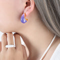 Teardrop Resin Stud Earrings Purple Or Amber Gold Silver view 4