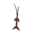 Brown Leather Fishbone Pendant Cord Necklace Silver Accent view 5
