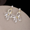 Clear Faceted Teardrop Cluster Gold Tone Dangle Stud Earrings view 2