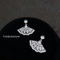 Silver Tone Clear Stone Fan Drop Stud Earrings For Women view 1
