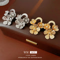 Textured Five Petal Flower Stud Earrings in Two Metal Tones view 2