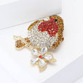 Crystal Robin Bird Brooch On White Flower Branch Decorative Lapel Pin view 2