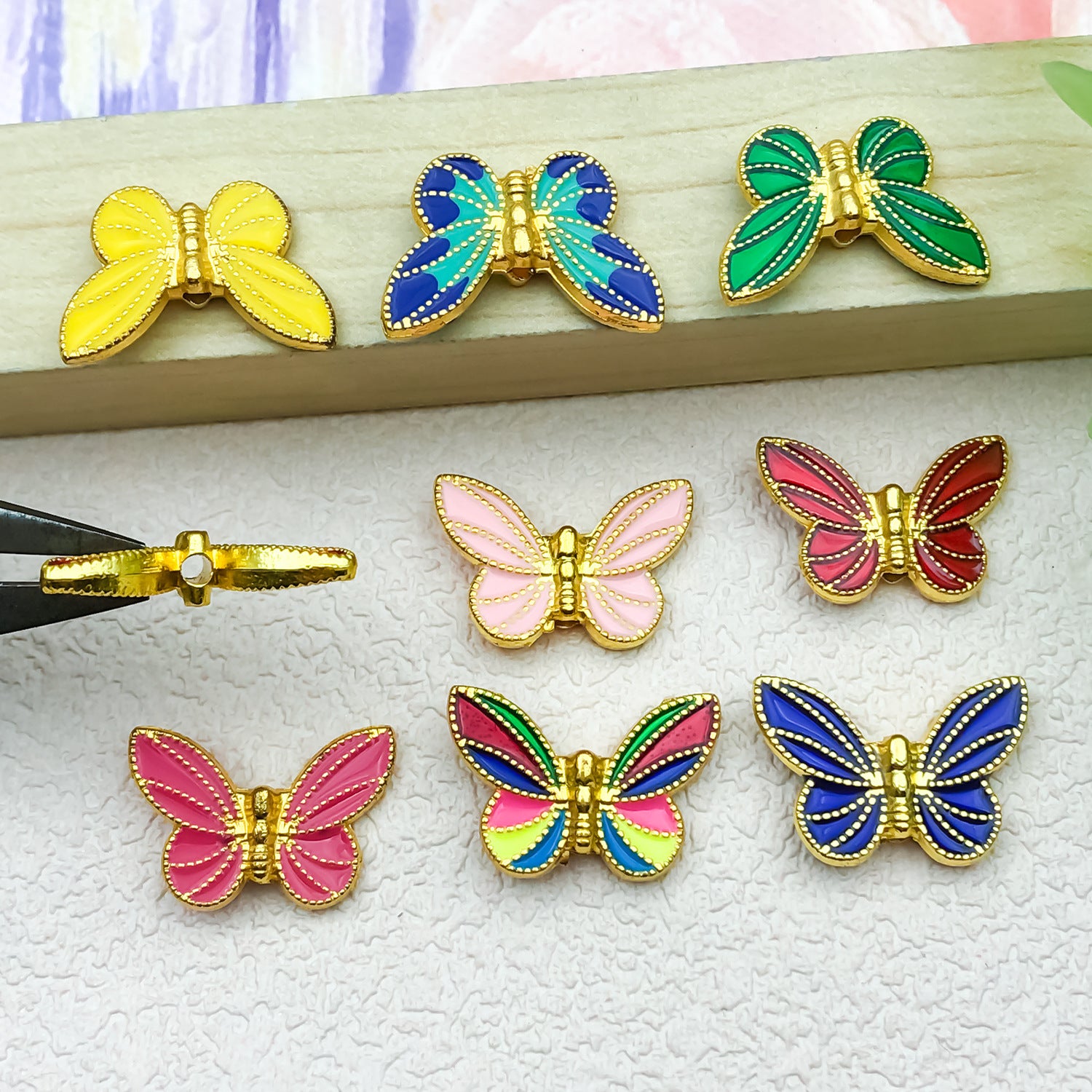 Enamel Zinc Alloy Butterfly Double Sided Enamel Charm Pendants