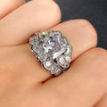 Silver Tone Square Stone Leaf Halo Statement Ring Polished Metal Jewelry view 2