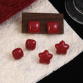 Red Star and Square Stud Earrings in Three Designs view 1