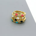 Gold Tone Crystal and Enamel Heart Adjustable Open Rings in Four Colors view 1
