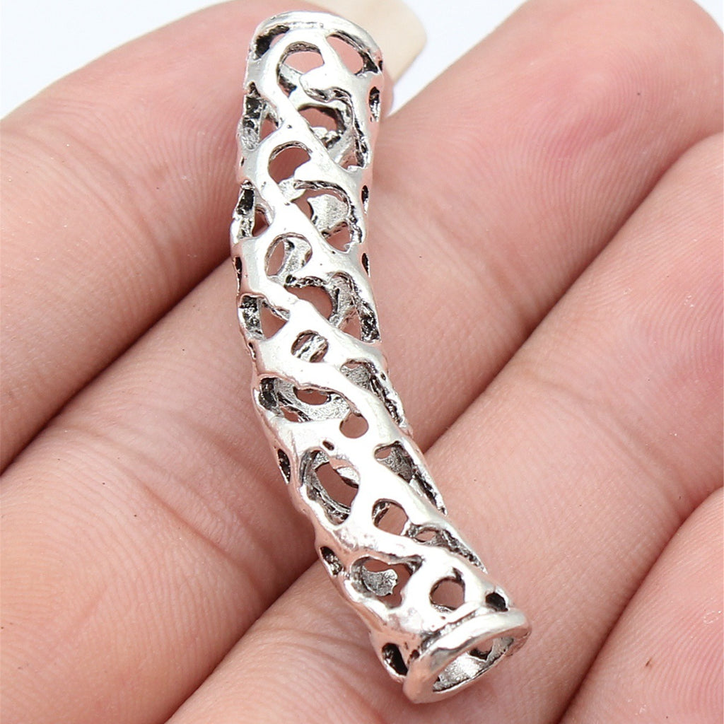50x14x9.5mm 5.9g Antique Silver Zinc Alloy Rattan Bracelet Curved Tube Spacer Beads for DIY Jewelry