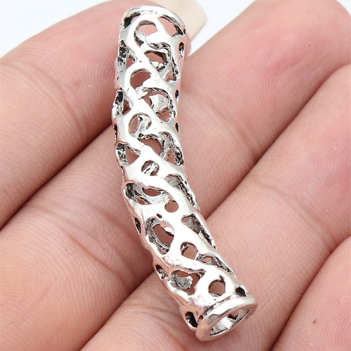 50x14x9.5mm 5.9g Antique Silver Zinc Alloy Rattan Bracelet Curved Tube Spacer Beads for DIY Jewelry