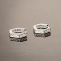 Silver Tone Hexagonal Huggie Earrings With Clear Stone Rows view 2