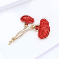 Gold Tone Red Rhinestone Dual Carnation Flower Brooch view 4
