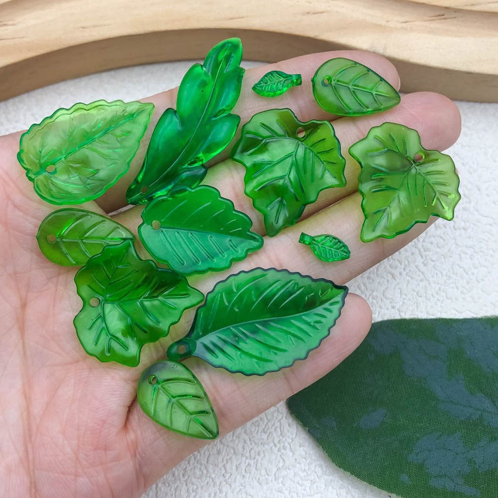 Acrylic Transparent Green Leaf Center Hole Pendant for DIY Hair Stick Headwear Jewelry