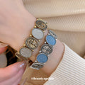Oval Cross Coin Stretch Bracelet Gold Silver Glitter Medallions view 3