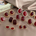 Wine Red Enamel Gold Frame Stud Earrings Six Styles view 2