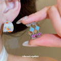 Multicolor Hoop And Beaded Square Stud Earrings Fashion Jewelry view 2