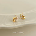 Gold Dual Capsule Mini Stud Earrings Pave Crystal Pair view 3