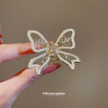 Gold Rhinestone Filigree Openwork Bow Hair Claw Clip view 4