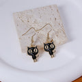 Black and White Cartoon Cat Gold Tone Hook Earrings view 2