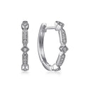 Silver Tone Segmented Crystal Hoop Earrings with Polished Metal Finish view 2