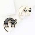 Long-Tail Cat Brooch in Metal with Glossy Enamel Body with Blue Crystal Eyes view 2
