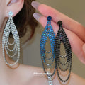 Layered Chain Teardrop Dangle Stud Earrings with Polished Metal Details view 2
