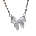 Pave CZ Bow Pendant Necklace Rose Gold Silver Gold Tones view 5