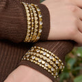 Crystal Heart Hinged Bangles in Gold and Silver Tone view 1