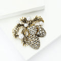 Antique Gold Pinecone Brooch with Crystals and Faux Pearls view 4