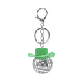 Green Cowboy Hat Disco Ball Keychain Silver Clasp Metal Charm view 5