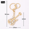 Clear Rhinestone Electric Guitar Keychain Gold Clasp Ring view 2