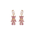 Pink Crystal Bear Pearl Stud Earrings Fashion Jewelry Accessory view 5