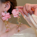 Pink Fabric Flower Statement Earrings in Twenty One Designs view 1