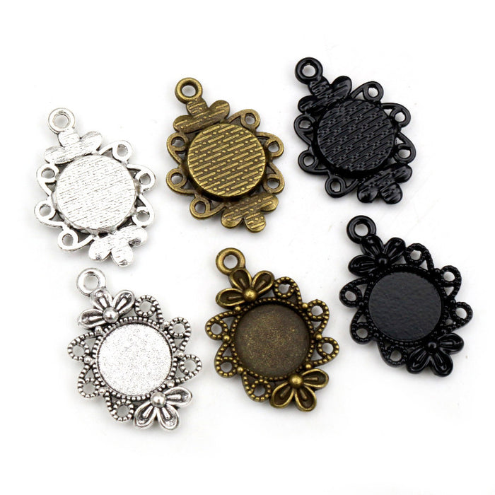 Floral Round Cabochon Connector Trays in Four Finishes
