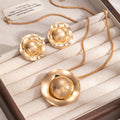 Gold Rippled Round Necklace and Stud Earring Statement Set view 6