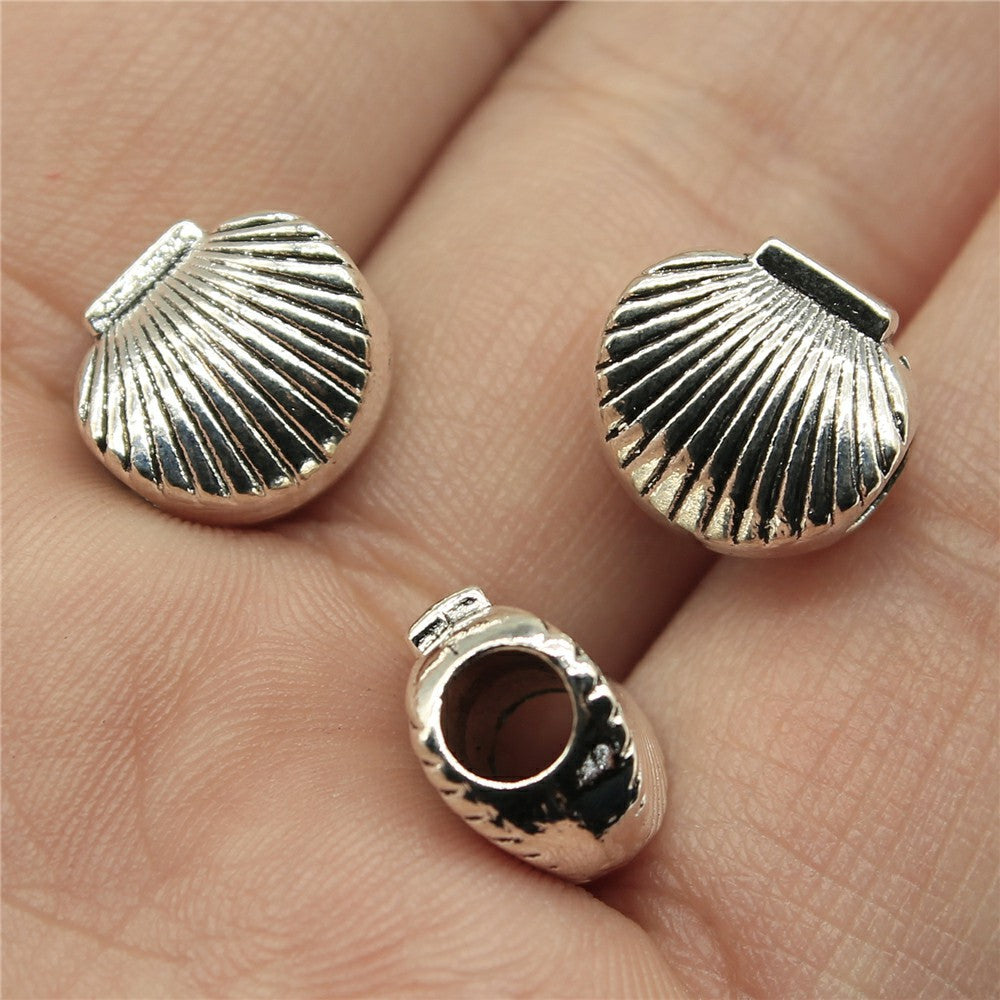 11x11x7mm 2.4g Antique Silver Zinc Alloy Shell Large Hole Beads for DIY Bracelet Jewelry Making