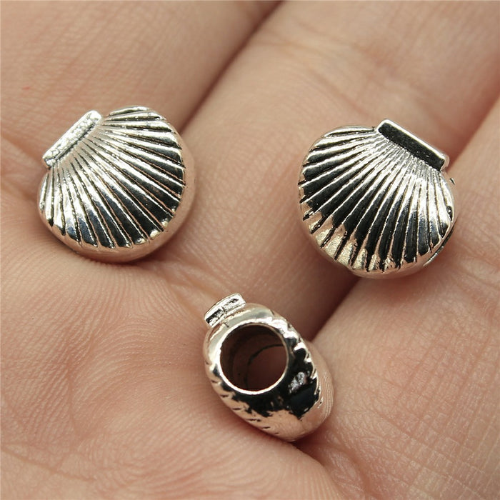 Scallop Shell Large-Hole Antique Silver Metal Bead
