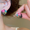 Colorful Crystal Cluster Stud Earrings with Dark Beads view 2