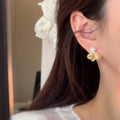 Bow Stud Earrings with Clear Crystals and Pearl Like Tops view 2