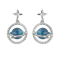Silver Blue Planet Orbit Crystal Star Stud Earrings Pair view 5