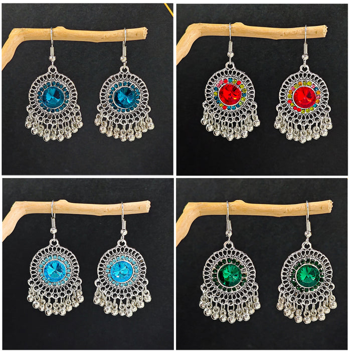 Silver Filigree Crystal Tassel Drop Earrings Boho Nine Styles