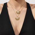Gold Sunburst Pendant Necklace Pavé Center Stainless Steel Chain view 4