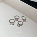 Pink And Clear Crystal Silver Tone Huggie Hoop Earrings view 2