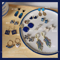 Blue Enamel Flower Studs Rectangle And Mismatched Hoop Earrings view 3