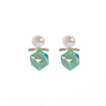 Aqua Faceted Cube and Pearl Look Statement Stud Earrings view 5