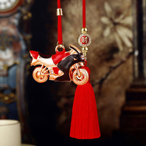 Enamel Motorcycle Rearview Mirror Tassel Car Ornaments in Four Colors