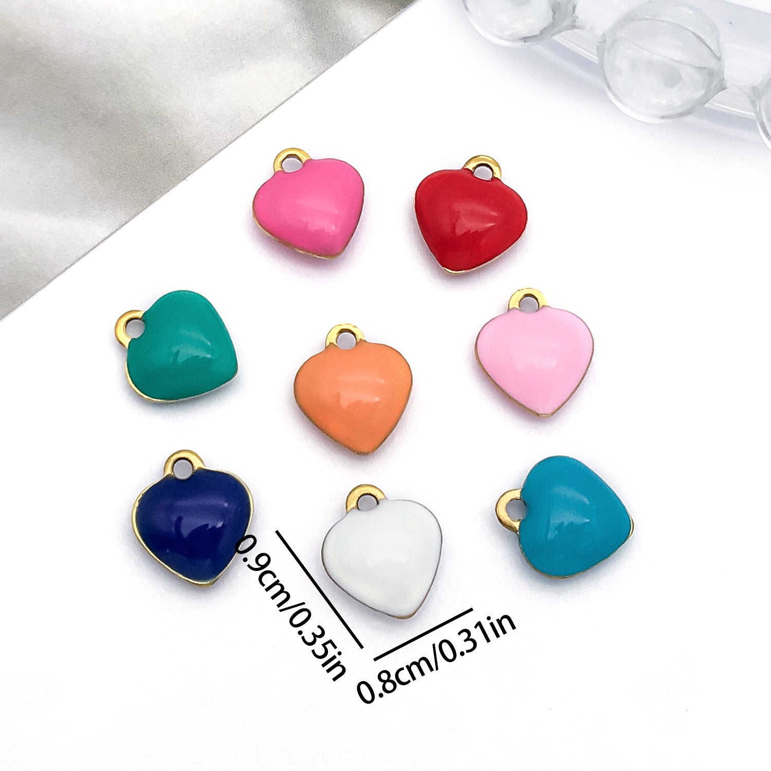 Stainless Steel Enamel Heart Double Sided Charm Pendant for Bracelets Necklaces Earrings