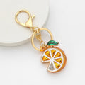 Orange Slice Enamel Rhinestone Fruit Keychain Gold Tone view 1