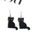 Black Cat and Skeleton Cat Wood Hook Earrings in Two Designs view 2